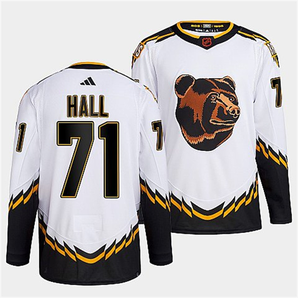 Men's Boston Bruins #71 Taylor Hall 2022 White Reverse Retro Stitched Jersey